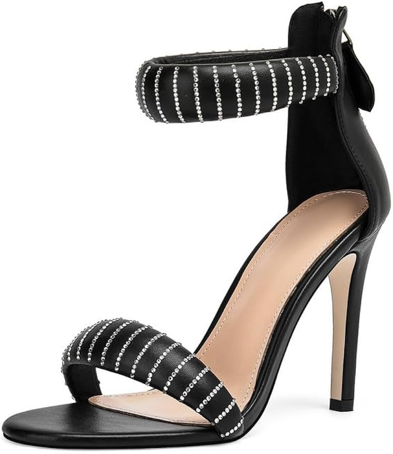 GOSERCE Women's Ankle Strap Stiletto Heels Sandals With Rhinestone Back Zipper Round Open Toe Hig... | Amazon (US)