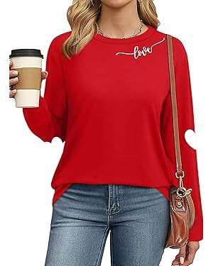 Valentines Day Shirts Women Love Heart T-Shirts Casual Long Sleeve Valentines Day Graphic Tees To... | Amazon (US)