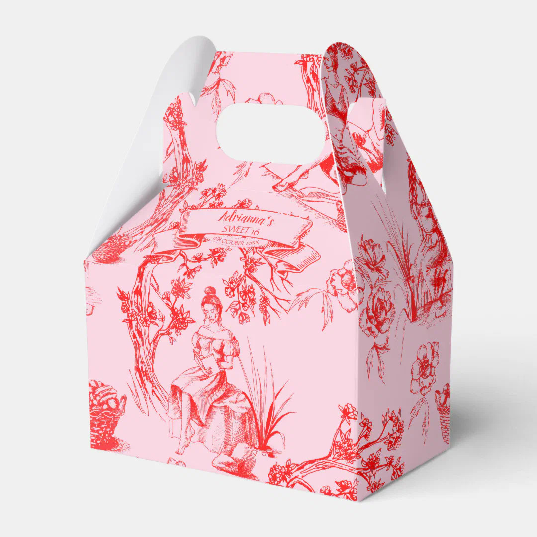 Pink and Red Toile de Jouy Sweet 16 Favor Boxes | Zazzle