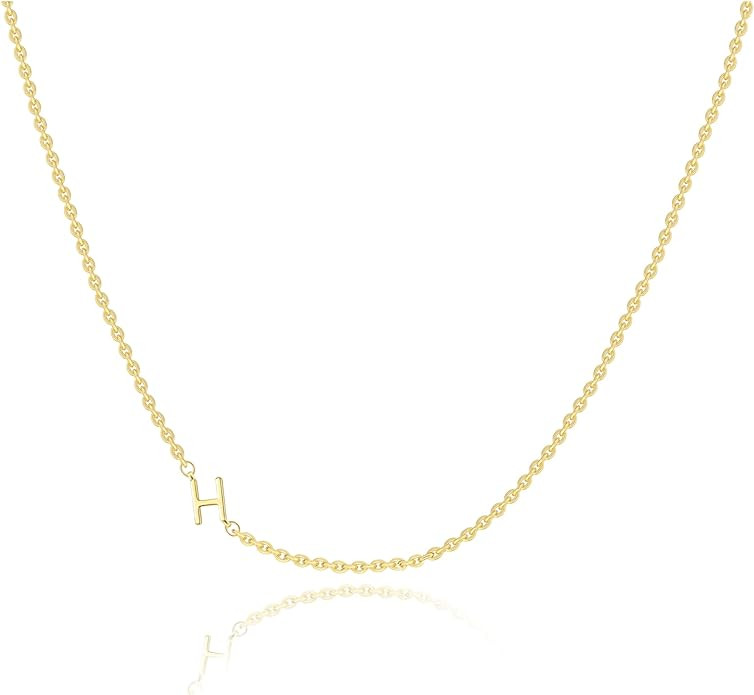 Initial Necklaces for Women, Dainty Gold Letter Necklace 14k Gold Plated Sideways Initial Necklac... | Amazon (US)