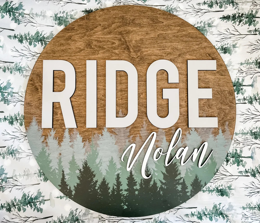 Round 3D Nursery Name Sign Pine Tree Pattern 18-36 Inch - Etsy | Etsy (US)