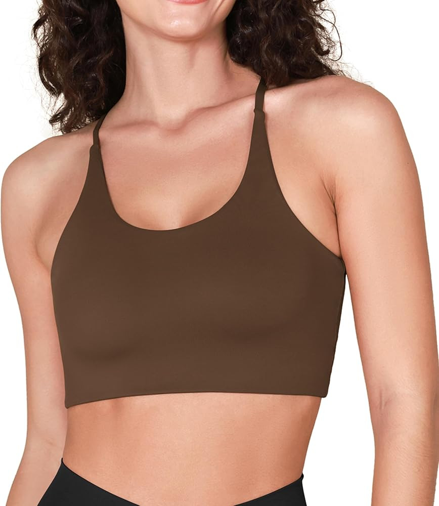 ODODOS Halter Sports Bra for Women Non Padded Strappy Cropped Tops Workout Yoga Crop | Amazon (US)