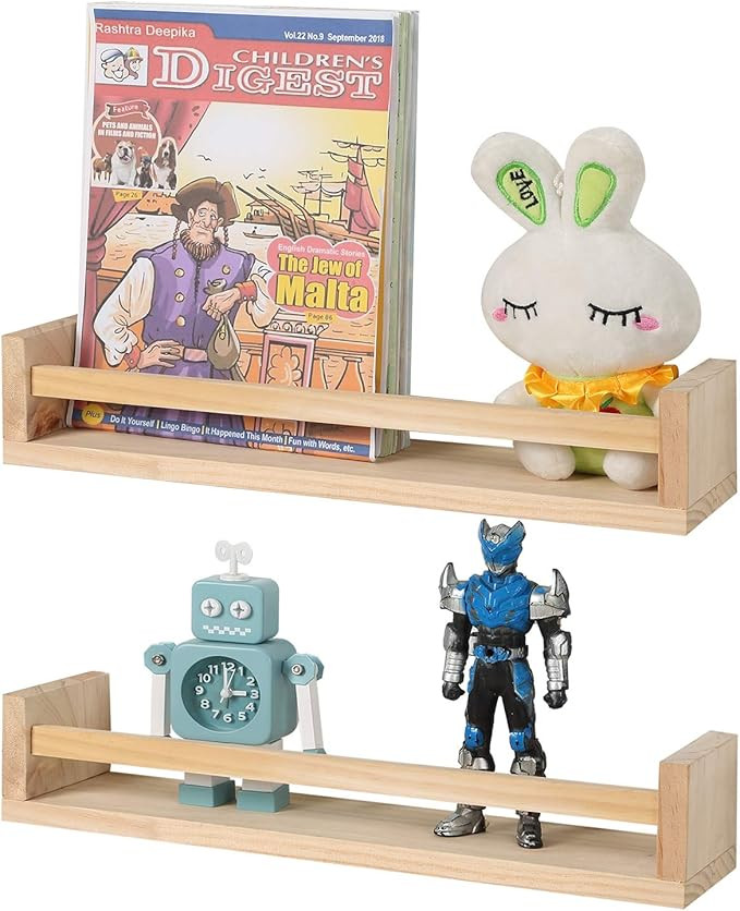 Jorikchuo Nursery Book Shelves, Set of 2 Wood Floating Book Shelves for Kids Room, Kitchen Spice ... | Amazon (US)
