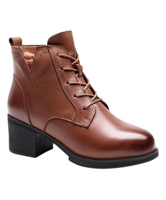 Brown Leather Combat Boot - Women | zulily
