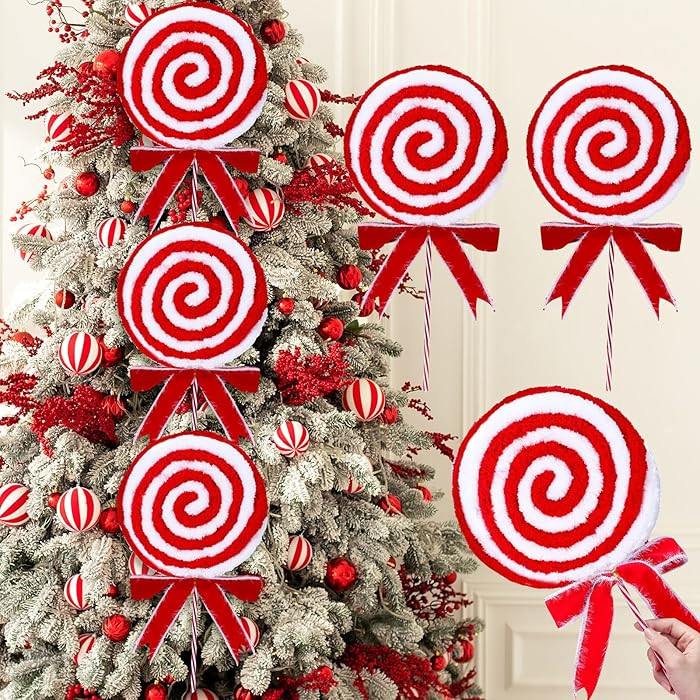 6 Pcs 16'' Christmas Candy Cane Ornaments Large Woolen Red and White Lollipop Christmas Tree Cand... | Amazon (US)
