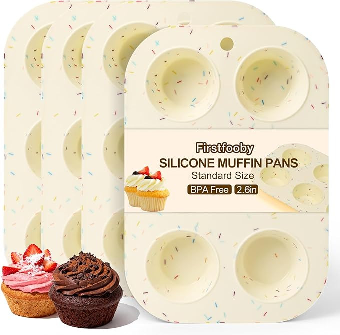 4 Pack Silicone Muffin Pan for Baking, Regular Size Nonstick Cupcake Pan, 6-Cup Silicone Muffin T... | Amazon (US)
