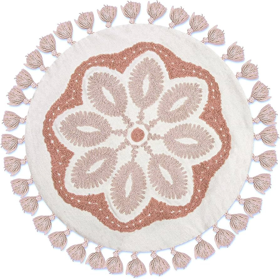 Crane Baby Pillow, Decorative Round Mandala Pillow for Nursery and Toddler Rooms, Pink and White,... | Amazon (US)