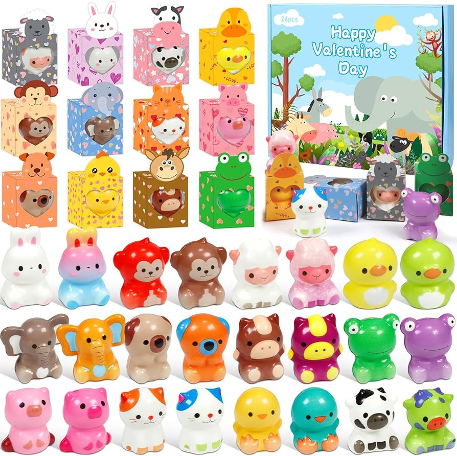 24 Pack Valentines Day Gifts for Kids Mini Animal Squishy Toys Slow Rising Stress Relief for Clas... | Amazon (US)