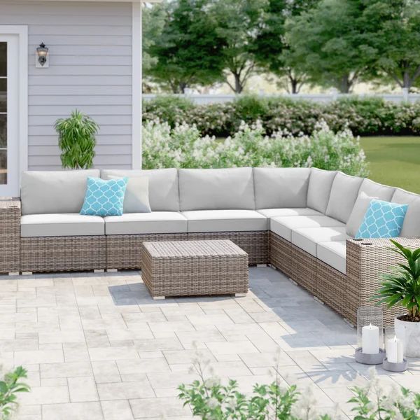 Lazaro 10 Piece Rattan Sunbrella Sectional Seating Group with Cushions | Wayfair North America