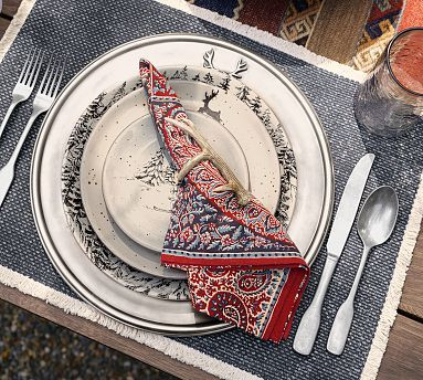 Talia Block Print Cotton/Linen Napkins - Set of 4 | Pottery Barn (US)