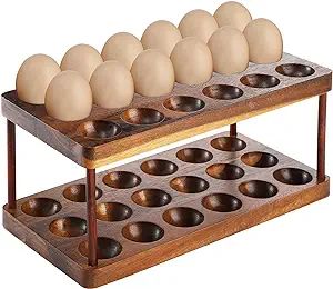 YOUEON Acacia Wooden Egg Holder with Double Layers, Wooden Egg Tray Holds 36 Fresh Egg, Deviled E... | Amazon (US)