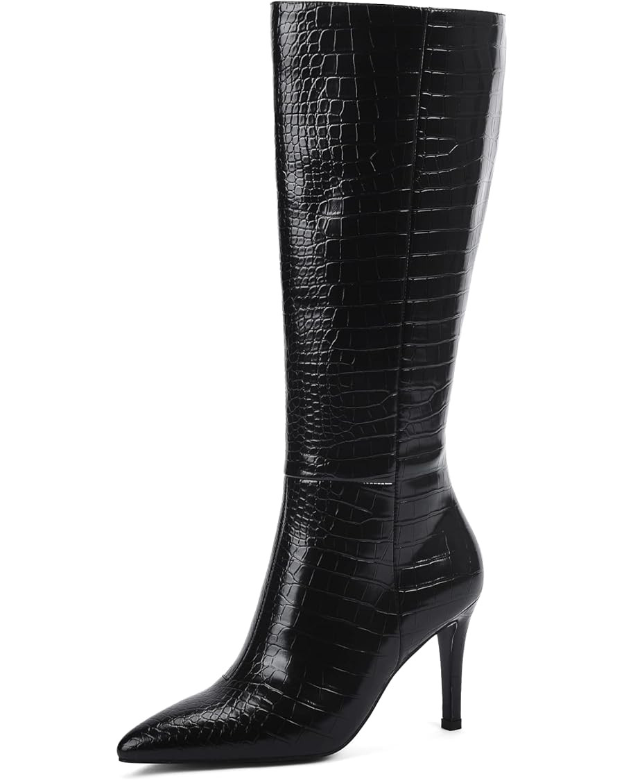 Modatope Knee High Boots Women Faux Crocodile High Heel Pointed Toe Tall Boots Side Zipper Long B... | Amazon (US)