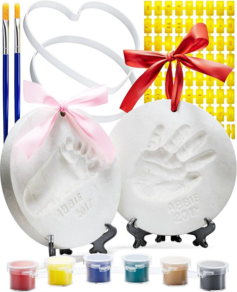 Little Hippo Baby Ornament Keepsake Kit 2 EASELS! Baby Shower Gifts, Baby Footprint Kit and Handp... | Amazon (US)