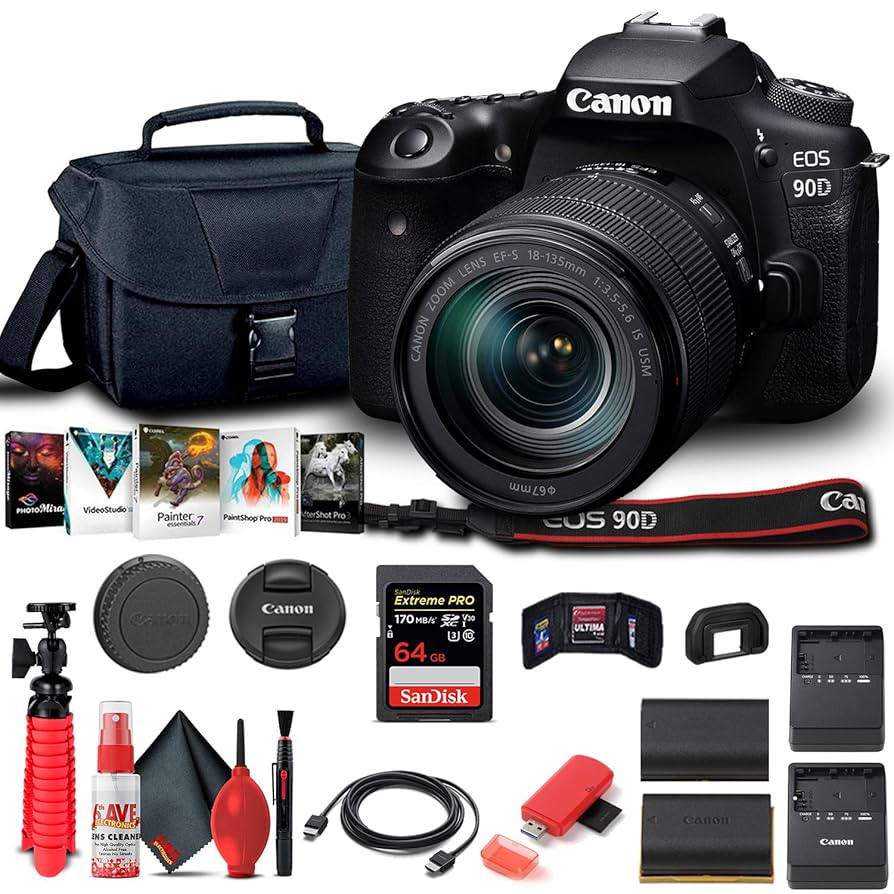 Canon EOS 90D DSLR Camera with 18-135mm Lens (3616C016) + 64GB Memory Card + Case + Corel Photo S... | Amazon (US)