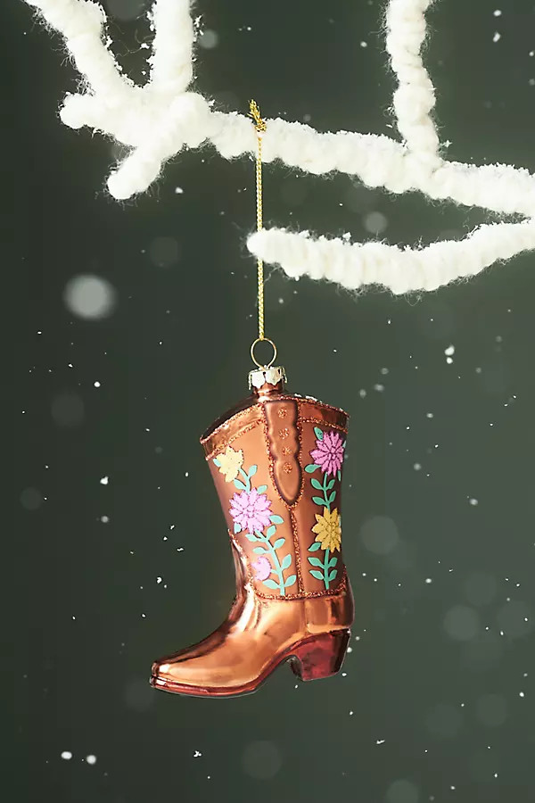 Flower Brown Cowboy Boot Ornament | Anthropologie (US)