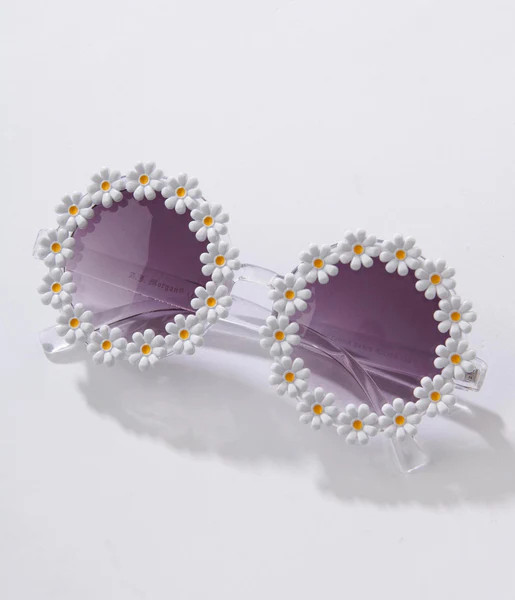 White Daisy Round Sunglasses | UniqueVintage