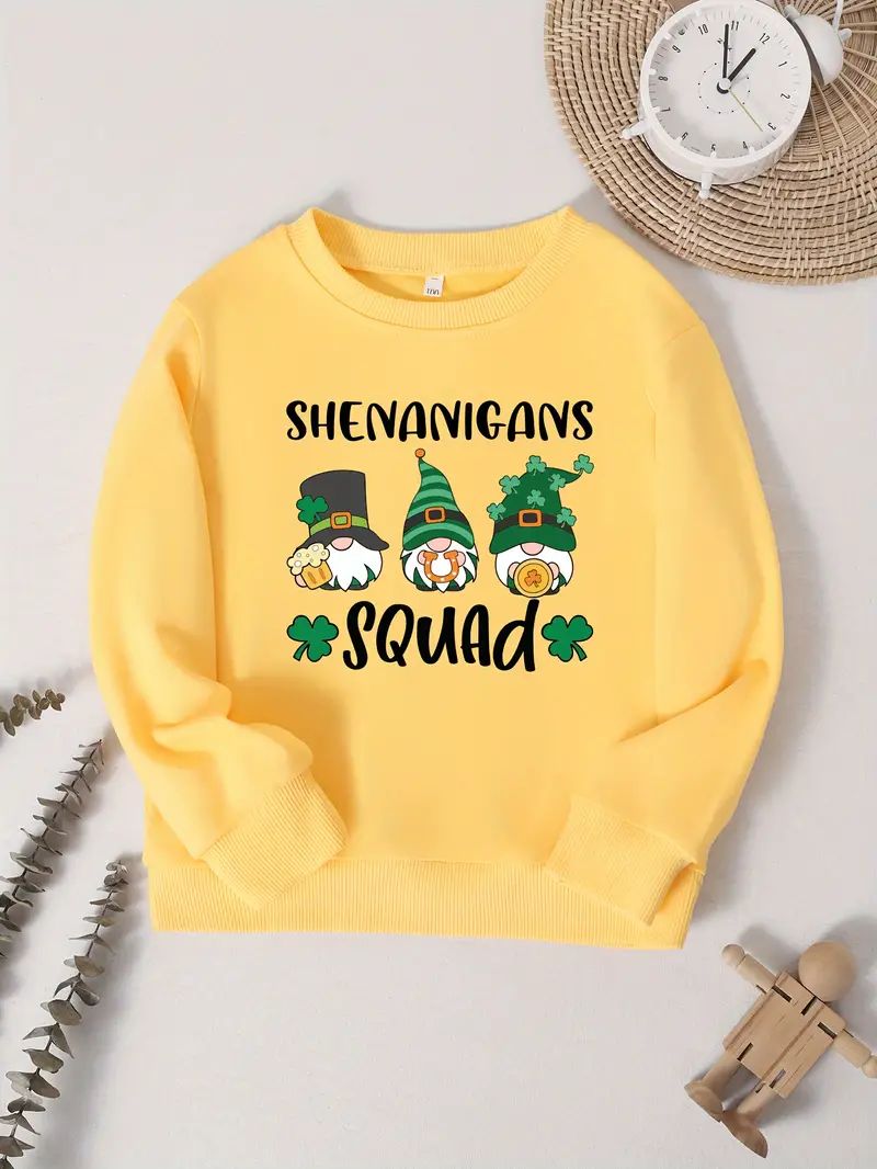 St. Patrick's Day Boys Shamrock Gnome Letter Print Pullover - Temu | Temu Affiliate Program