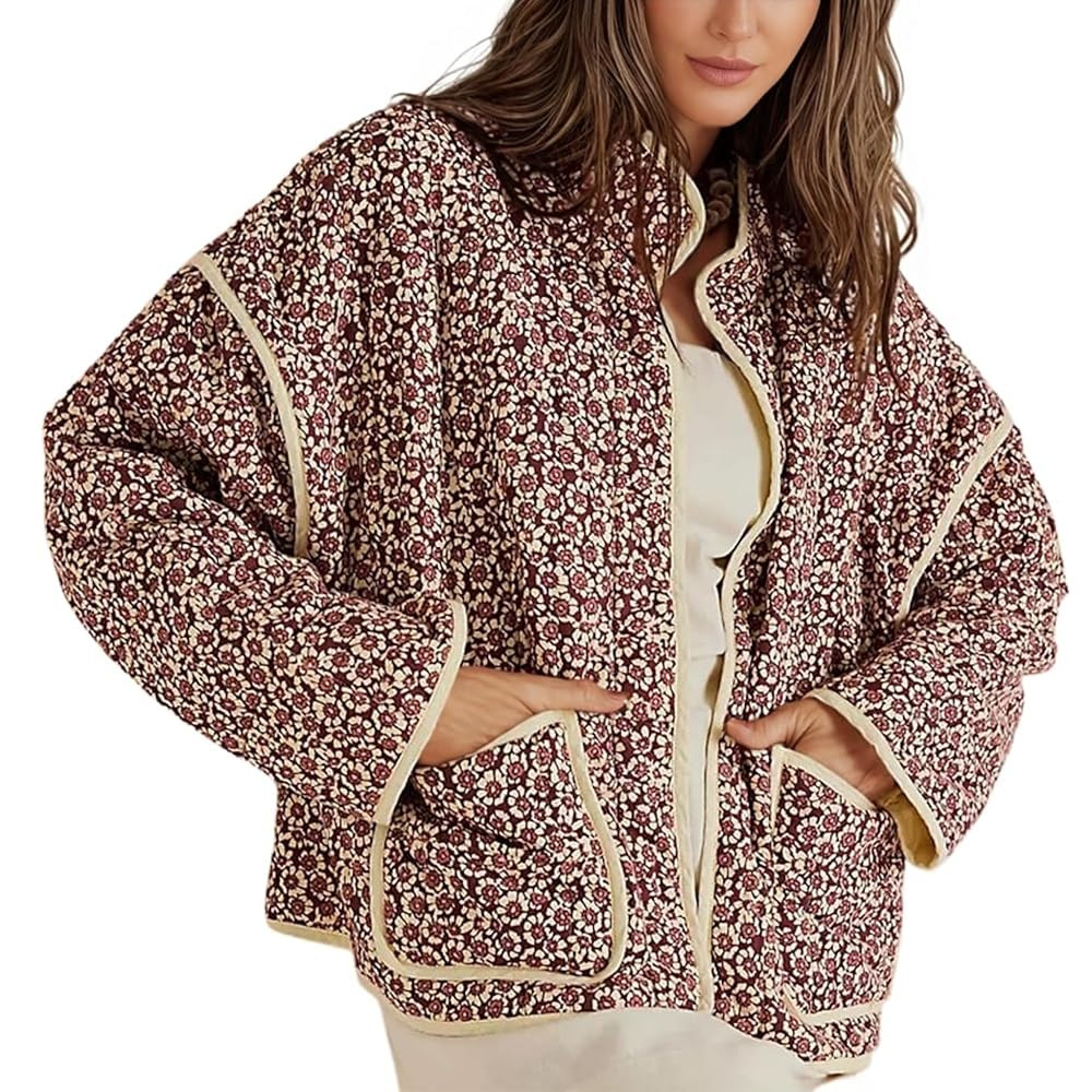 Omoone Women's Cropped Quilted Jacket Floral Printed LightWeight Padded Puffer Cardigan Coat Outw... | Amazon (US)