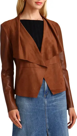 Faux Suede & Faux Leather Open Front Crop Jacket | Nordstrom Rack
