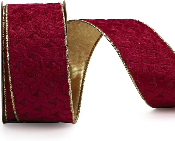 LaRibbons Red Velvet Ribbon Wired 2.5 Inch Embossed Pattern Christmas Ribbon for Christmas Bows, ... | Amazon (US)