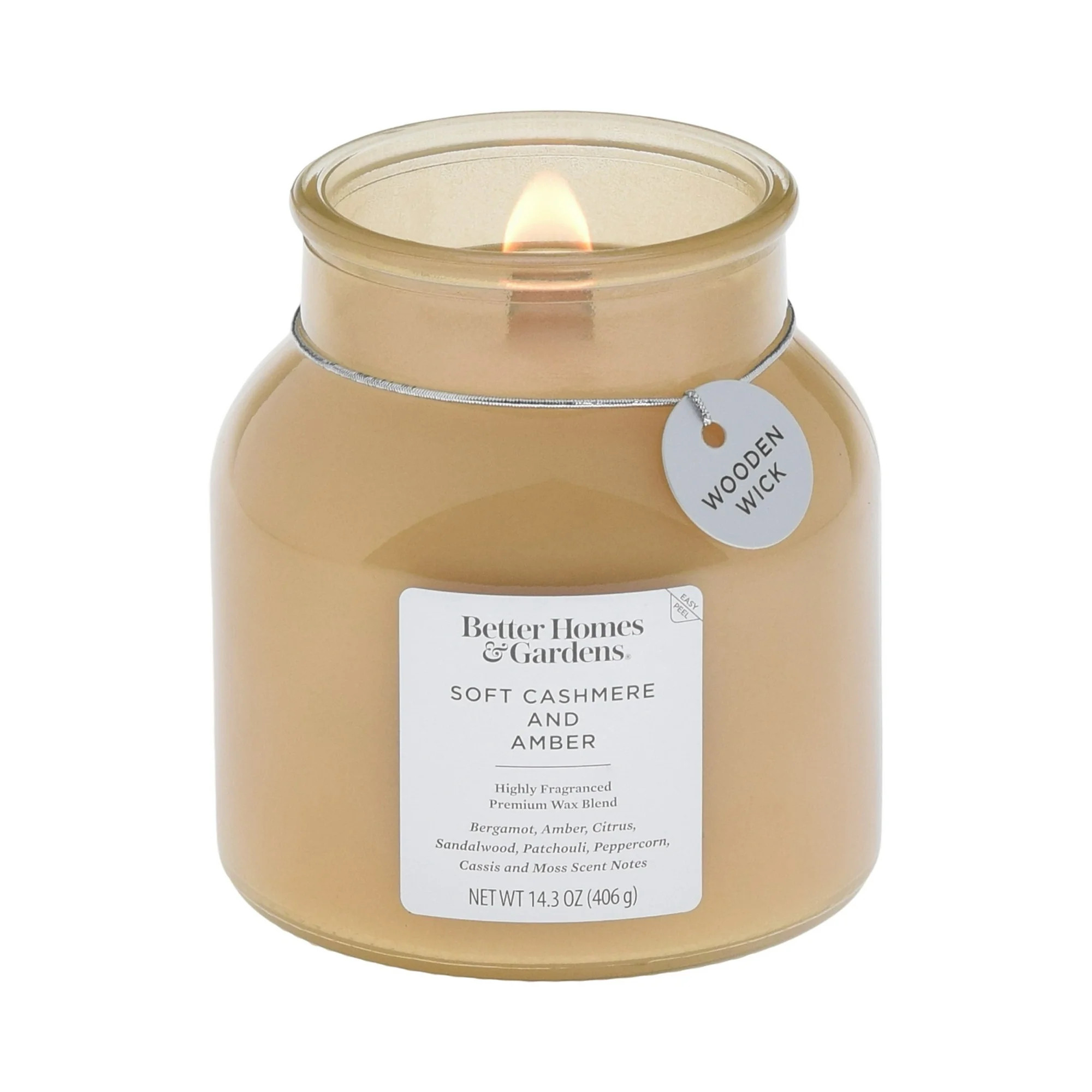 Better Homes & Gardens Soft Cashmere Amber Scented Wooden Wick 14.3oz Jar Candle | Walmart (US)