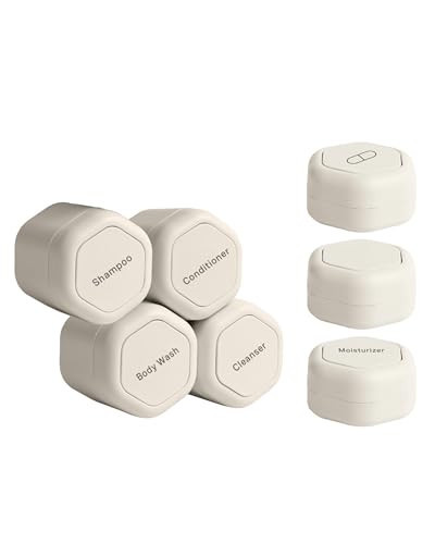 Cadence Travel Containers - Daily Routine Capsule Set - Magnetic Containers with Lids,4 Flex Mediums (1.32oz) & 3 Flex Smalls (0.56oz) - Shampoo, Conditioner, Body Wash, Pills, & More - Sand | Amazon (US)