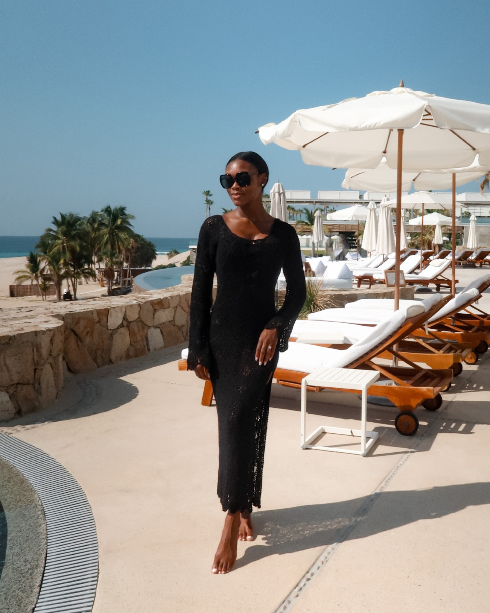 Black maxi dress (wearing xs), crochet cover up, Cabo outfit, pool style, swimsuit cover-up, beach cover-up, Revolve dress 

#LTKswim #LTKSeasonal #LTKtravel