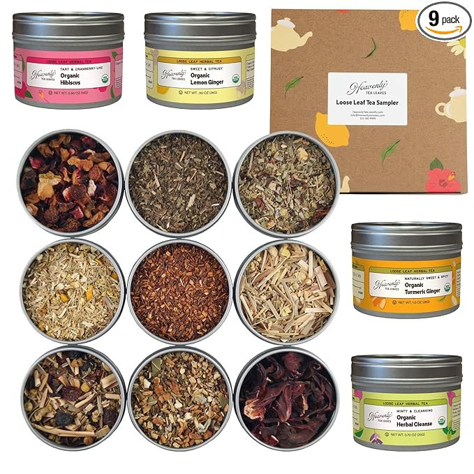 Heavenly Tea Leaves Organic Herbal Loose Leaf Tea Sampler Gift Set (Approx. 90 Cups) - 9 Flavor V... | Amazon (US)