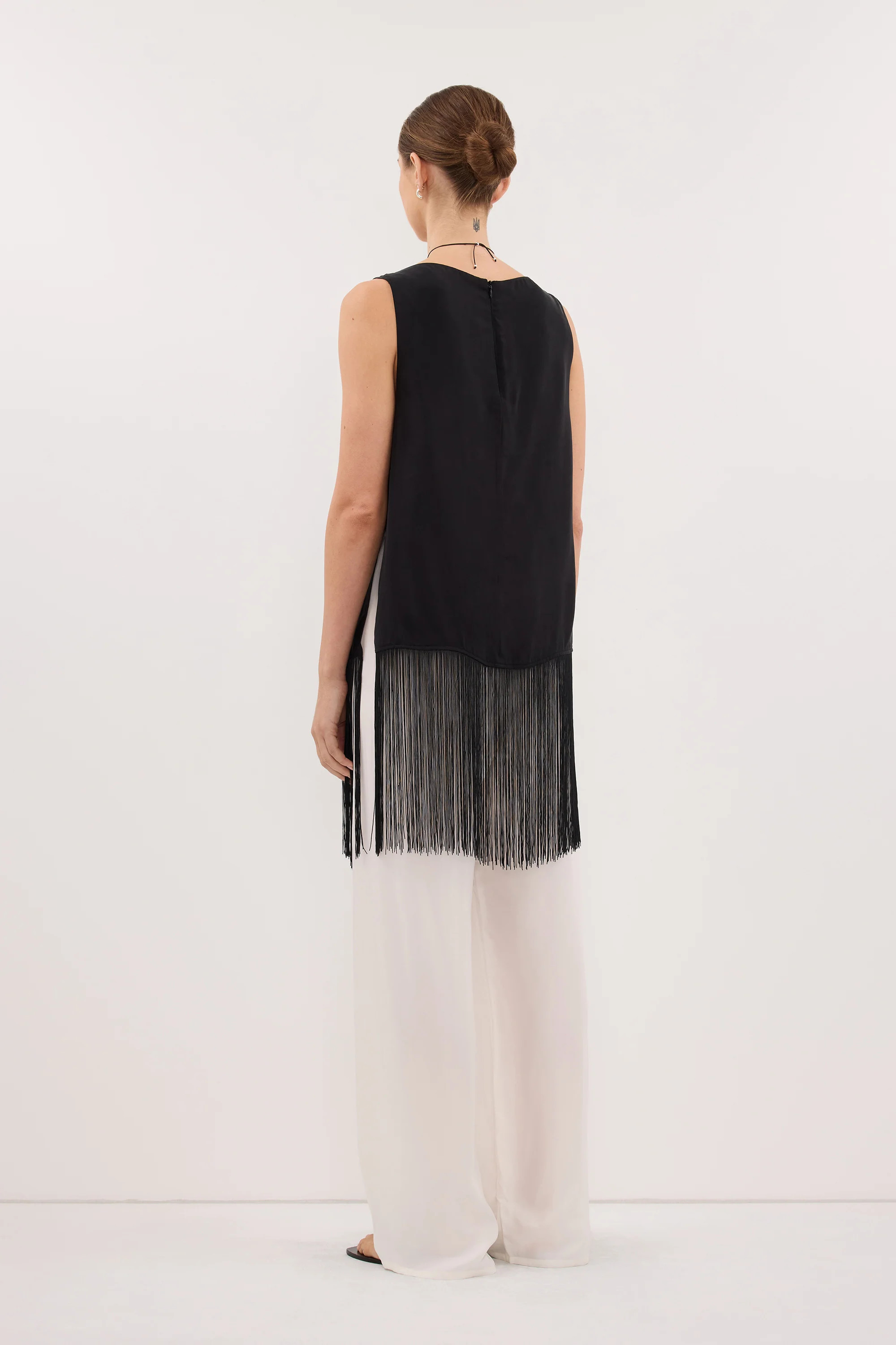 FIORA BLACK CUPRO FRINGE TOP | DISSH