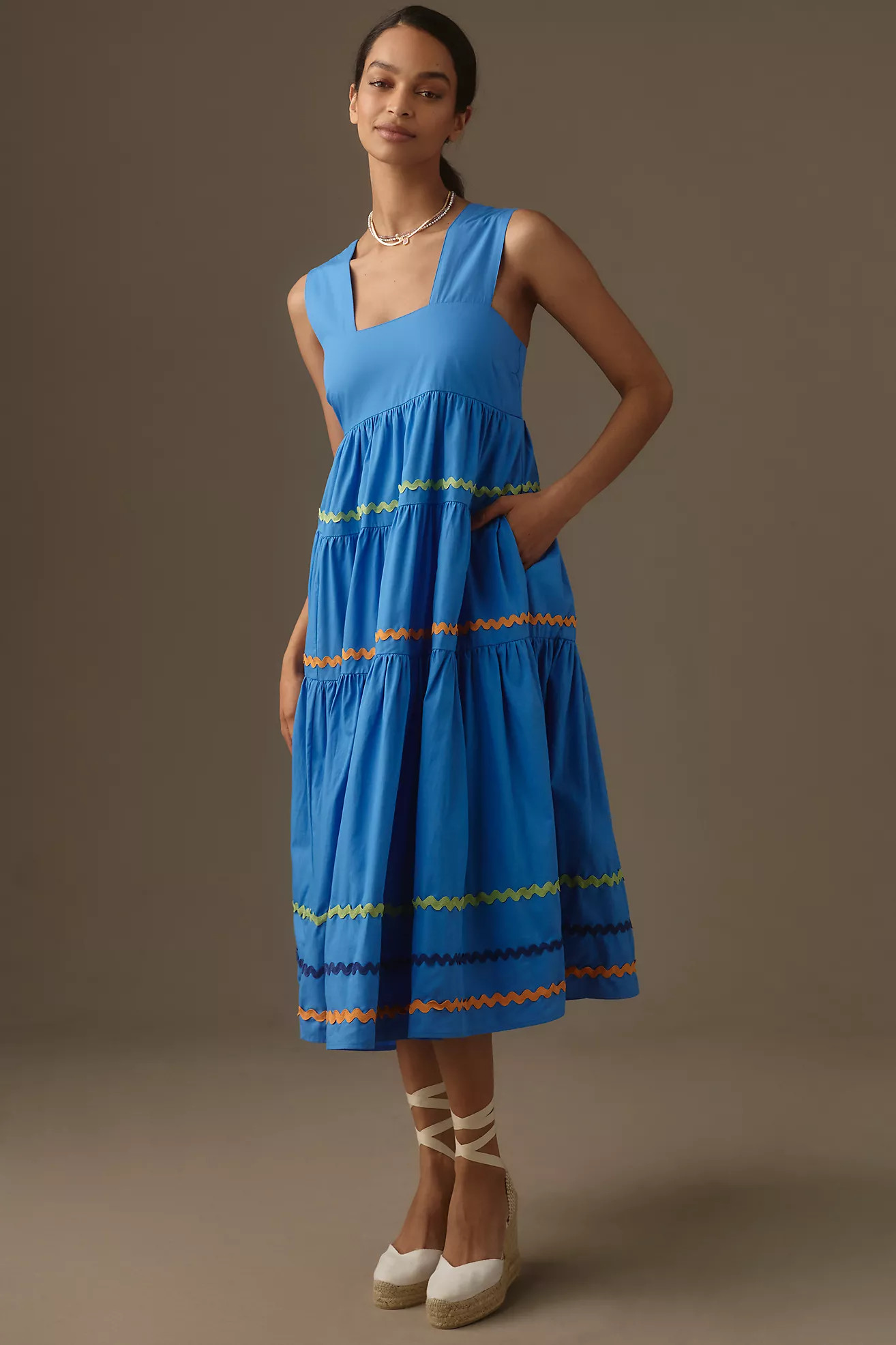 The Helena Square-Neck Tiered Midi Dress: Smocked Scallop Edition | Anthropologie (US)