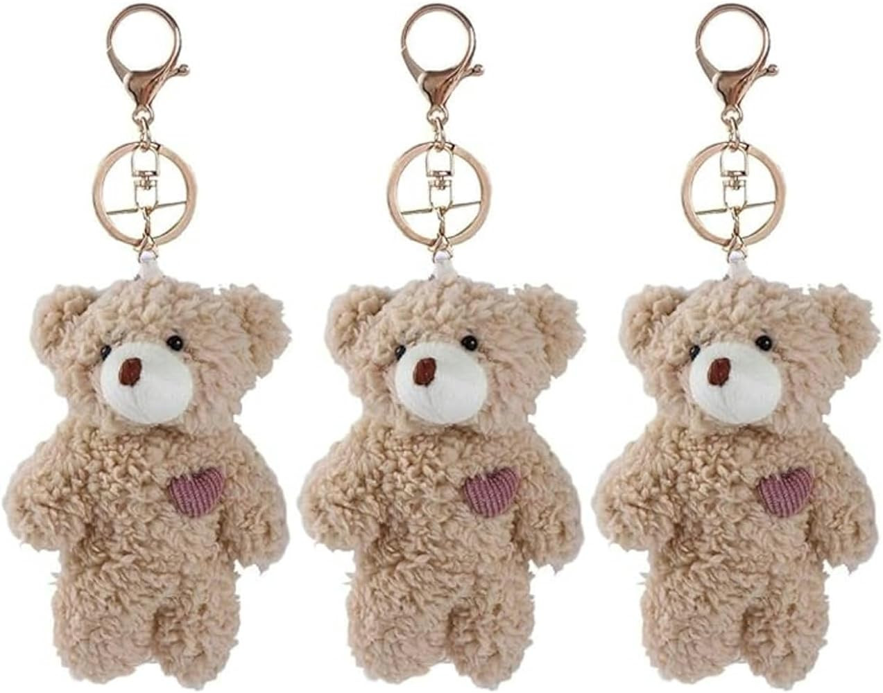 3 Pcs Brown Bear Pink Heart Plush Stuffed Keychain For Backpack, Plush, Backpack keychain, Soft C... | Amazon (US)