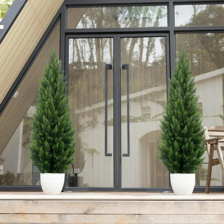 2Packs Artificial Cedar Trees With Black Pot 36"/48"/60" Fake Plants Outdoor Indoor Faux Pine Shr... | Walmart (US)