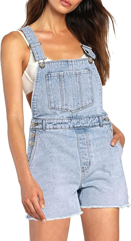 Pink Queen Women's Denim Shortalls Casual Adjustable Straps High Waist Bib Jeans Overalls Shorts ... | Amazon (US)