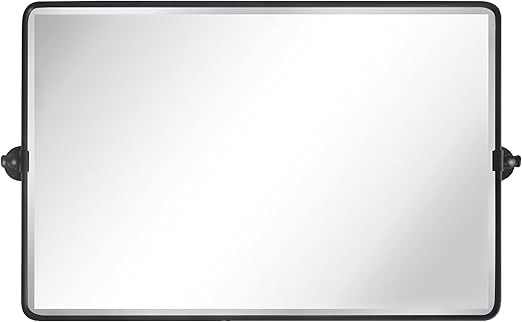 TEHOME 24x38 Horizontal Farmhouse Large Black Metal Framed Pivot Rectangle Bathroom Mirror Rounde... | Amazon (US)