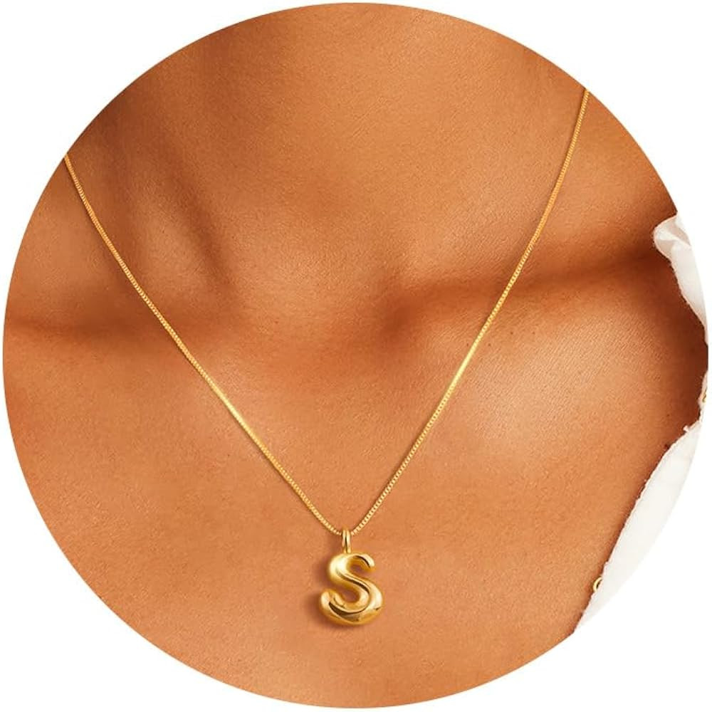 Mothers Day Gifts - Bubble Initial Necklace Gold Dainty 14k Gold Plated Letter Necklaces Bubble B... | Amazon (US)