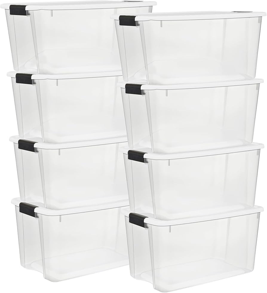 Sterilite 8 Pack Ultra Latching Box, Storage Bins with Lids, Clear Plastic, 70 Quart - Heavy-Duty... | Amazon (US)