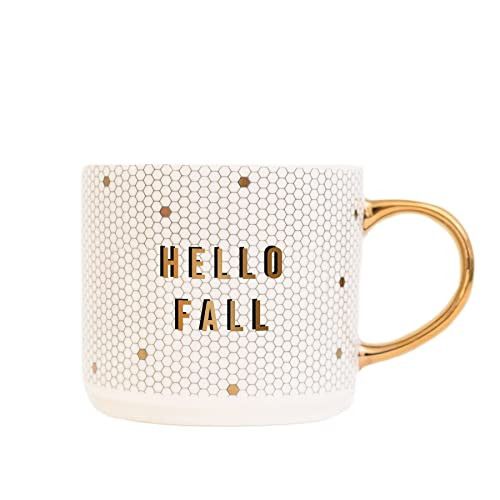 Sweet Water Decor Hello Fall Tile Coffee Mug - Novelty Coffee Mug with Gold Handle - Seasonal Fall Coffee Mugs - 17oz Coffee Cup - Fall Gifts | Amazon (US)