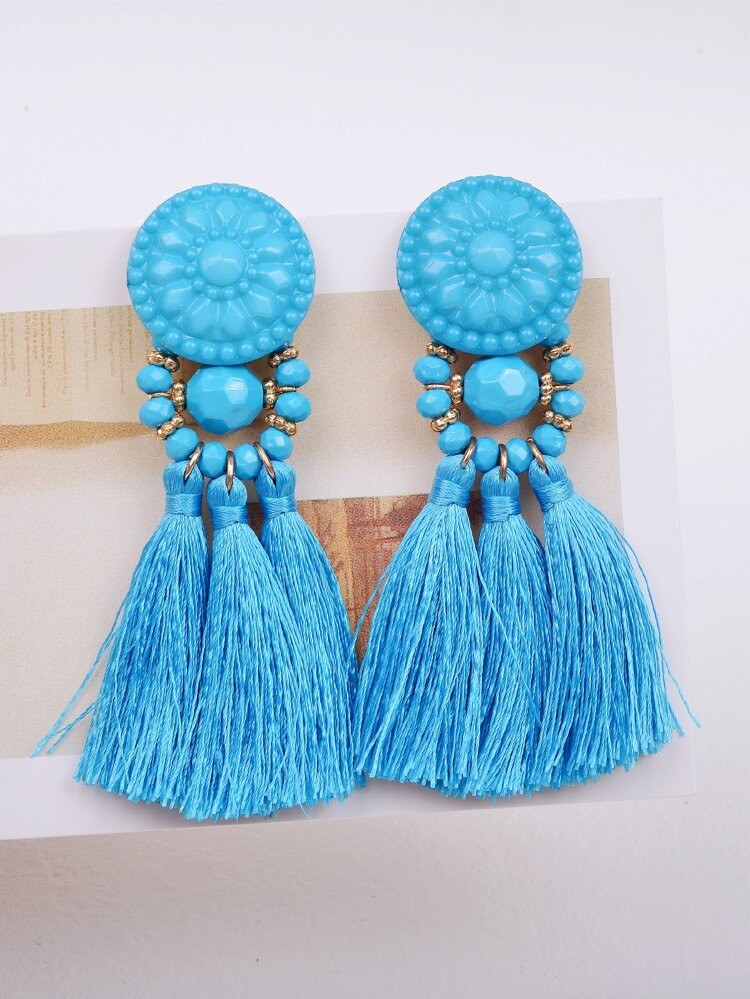 Bead Decor Tassel Drop Earrings | SHEIN