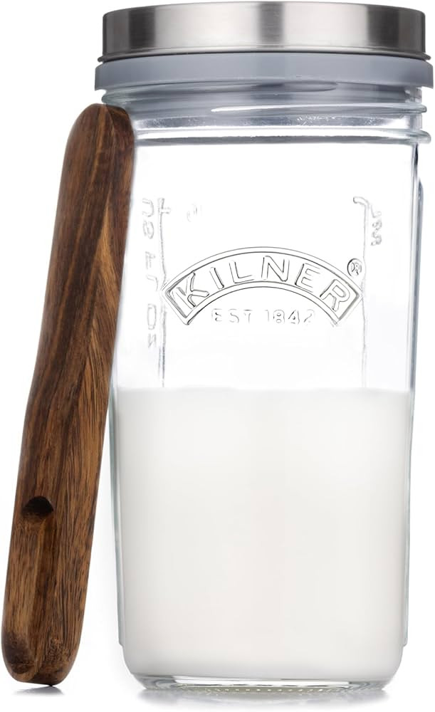 Kilner Kefir Set 0.5Litre Wide Mouth Jar with Silicone Strainer Cap Beech Wood Measuring Spoon & ... | Amazon (US)