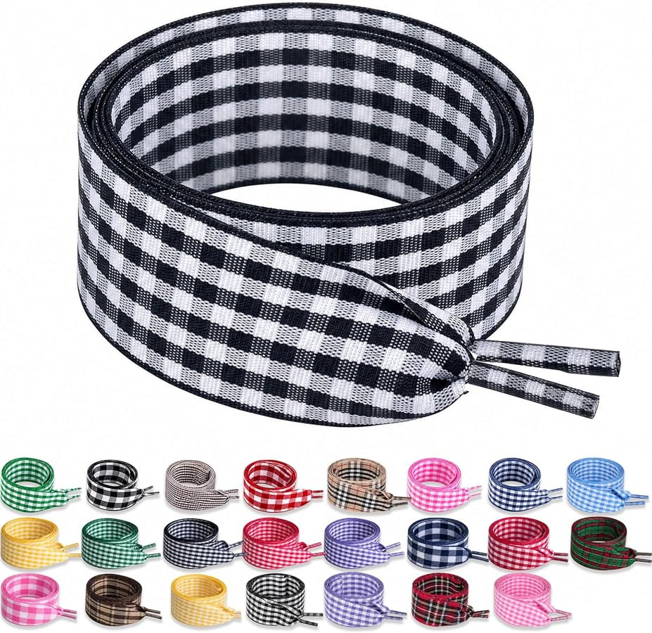 Flat Gingham Shoe Laces, 25mm Wide Plaid Shoe Laces for Women Sneakers 2 Pair | Amazon (US)