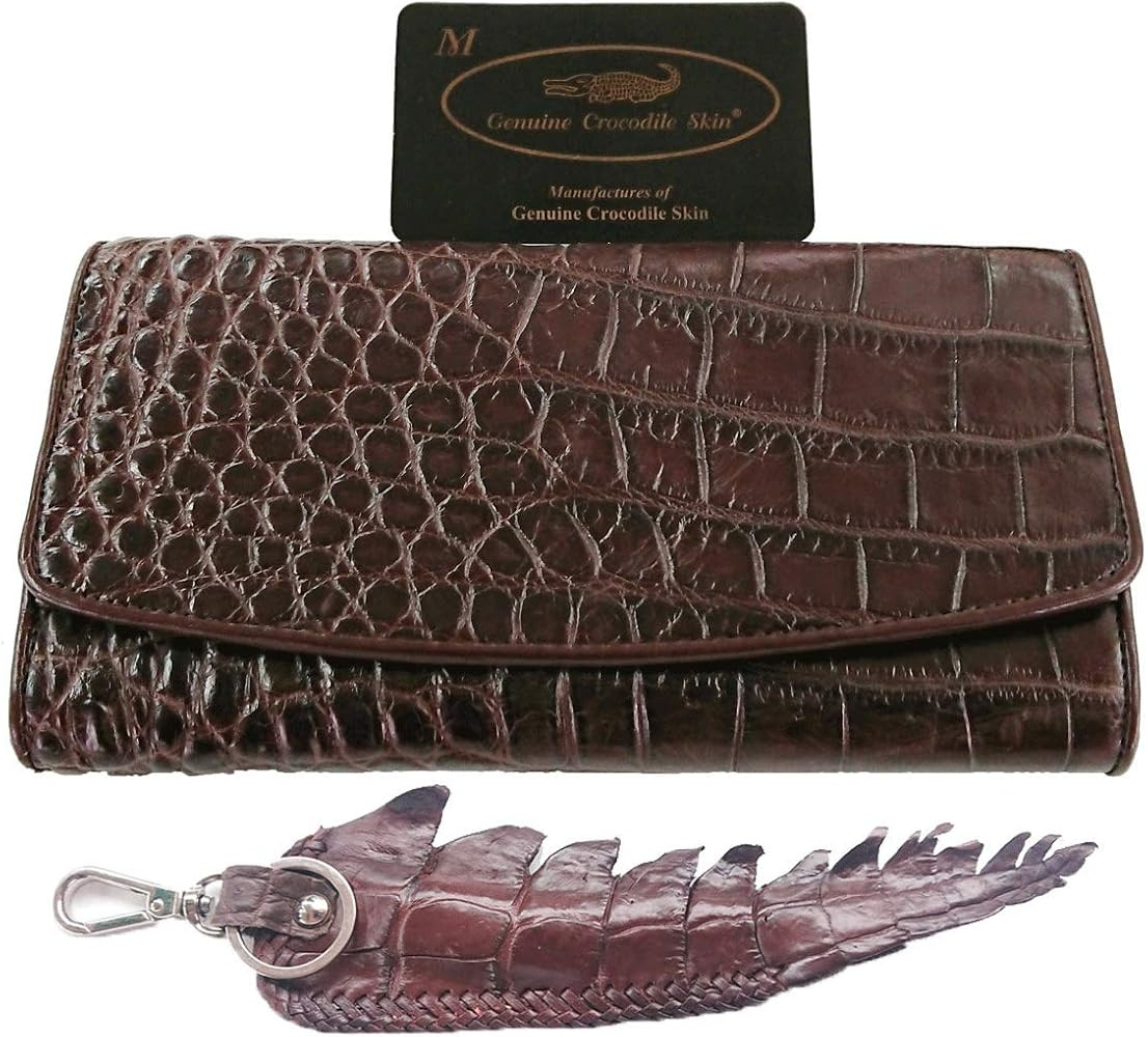 Julie Genuine Real Belly Crocodile Skin Leather Trifold Clutch Dark Brown Wallet | Amazon (US)
