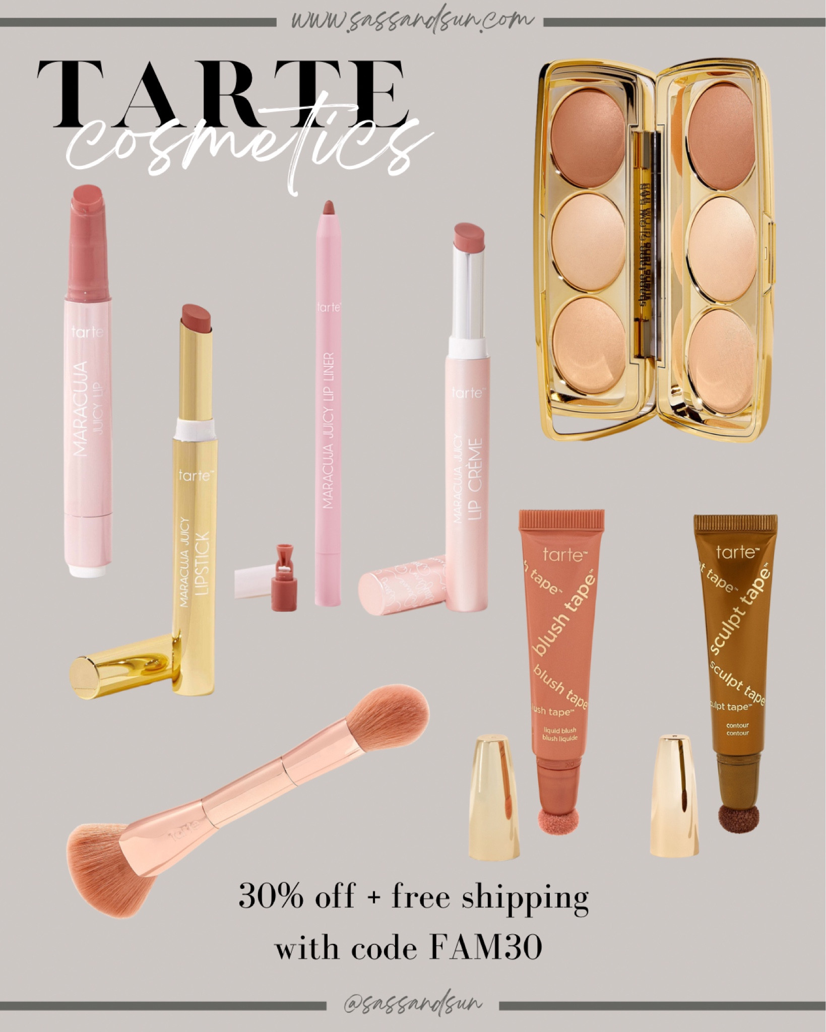 Tarte members get 30% off and free shipping sitewide with code FAM30 
Makeup, beauty products, maracuja lip oil


#LTKbeauty #LTKFind #LTKsalealert