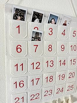 Photo Advent Calendar with Pockets, Christmas Calendar Countdown, Embroider Numbers Felt Photo Ad... | Amazon (US)