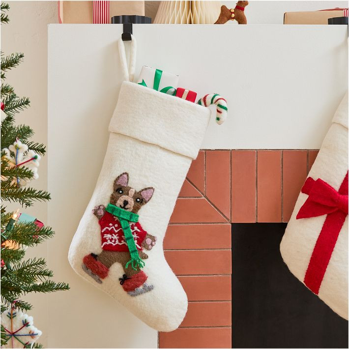 Felt French Bulldog on Skates Stocking | West Elm (US)