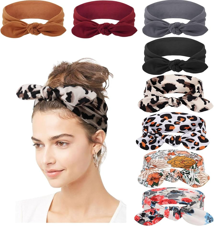 DRESHOW 8 Pack Adjustable Knotted Headbands Non Slip Elastic Yoga Hair Bands Solid Colors Headban... | Amazon (US)