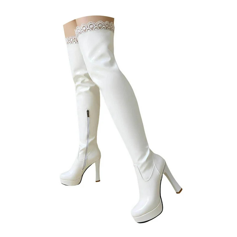 yocbz Hiking Boots Women Womens Over The Knee High Boots Chunky Heel Slip On Leather Riding Thigh... | Walmart (US)