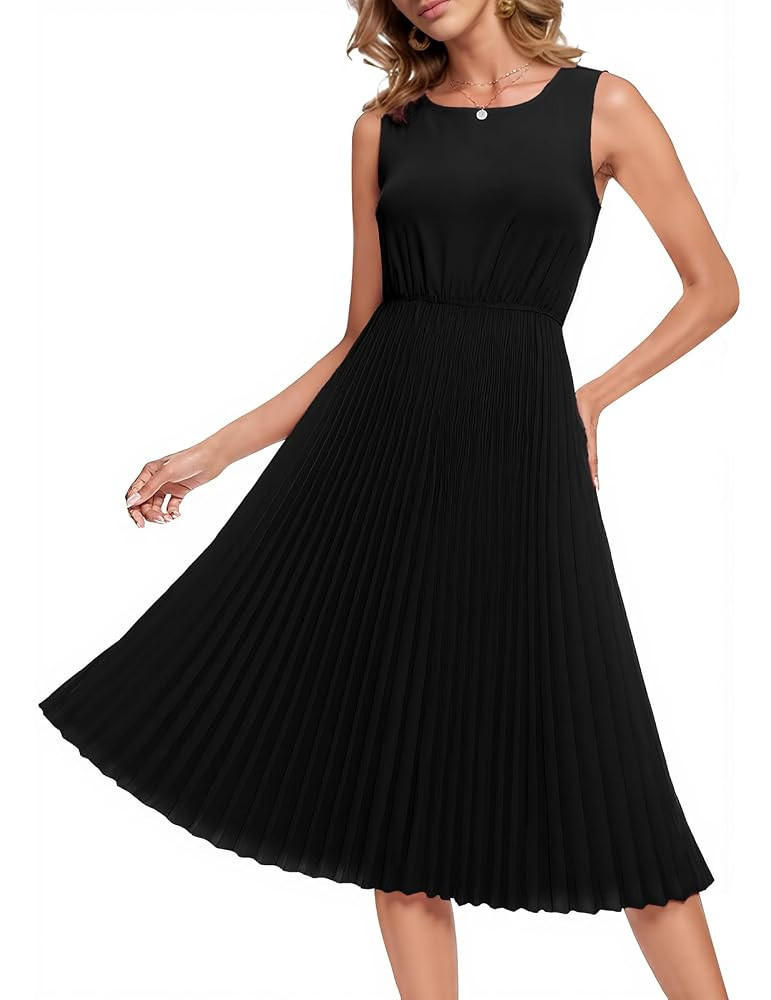 DRESSTELLS Women's Summer Sleeveless Midi Pleated Cocktail Dress for Wedding Guest Casual&Busines... | Amazon (US)