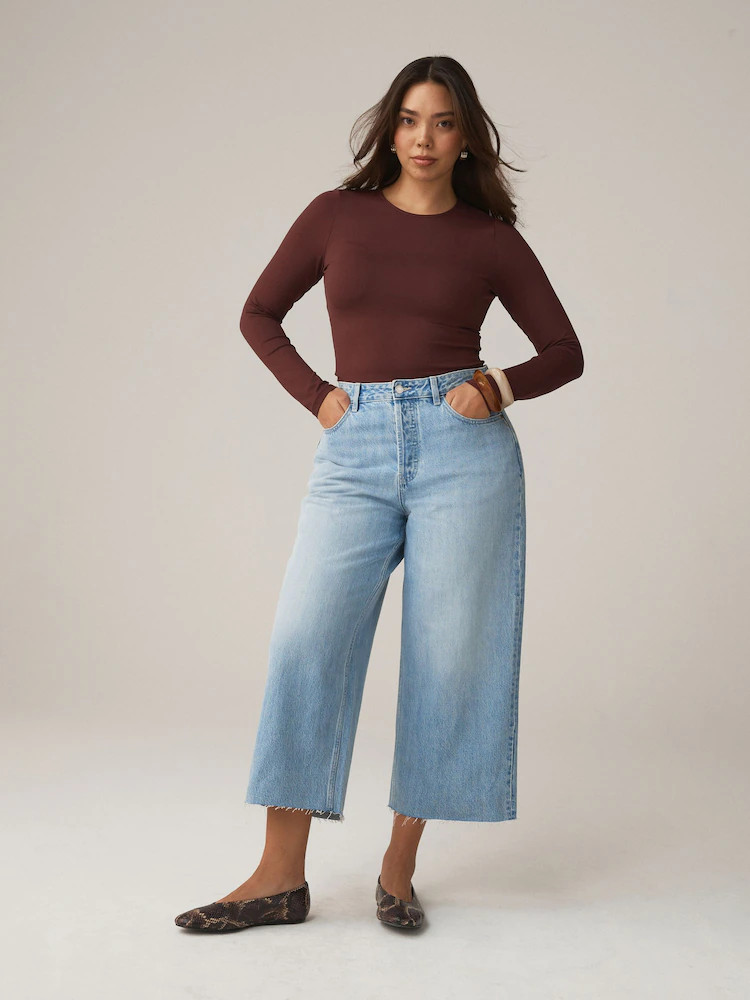 Light Blue Hourglass Wide Leg Raw Hem Cropped Jeans | Next US