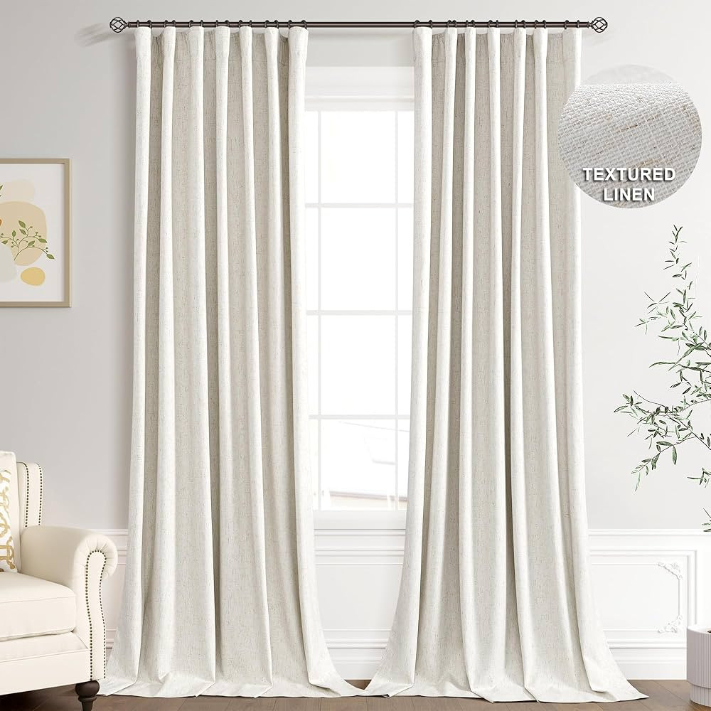 Joywell Linen 100% Blackout Curtains 102 Inches Long, Rod Pocket/Back Tab/Hook Belt/Clip Rings, T... | Amazon (US)
