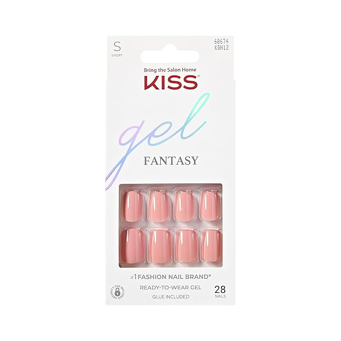KISS Gel Fantasy Press On Nails with Glue, Pink, Short Length, Squoval Shape, 28 Fake Nails, Net ... | Amazon (US)